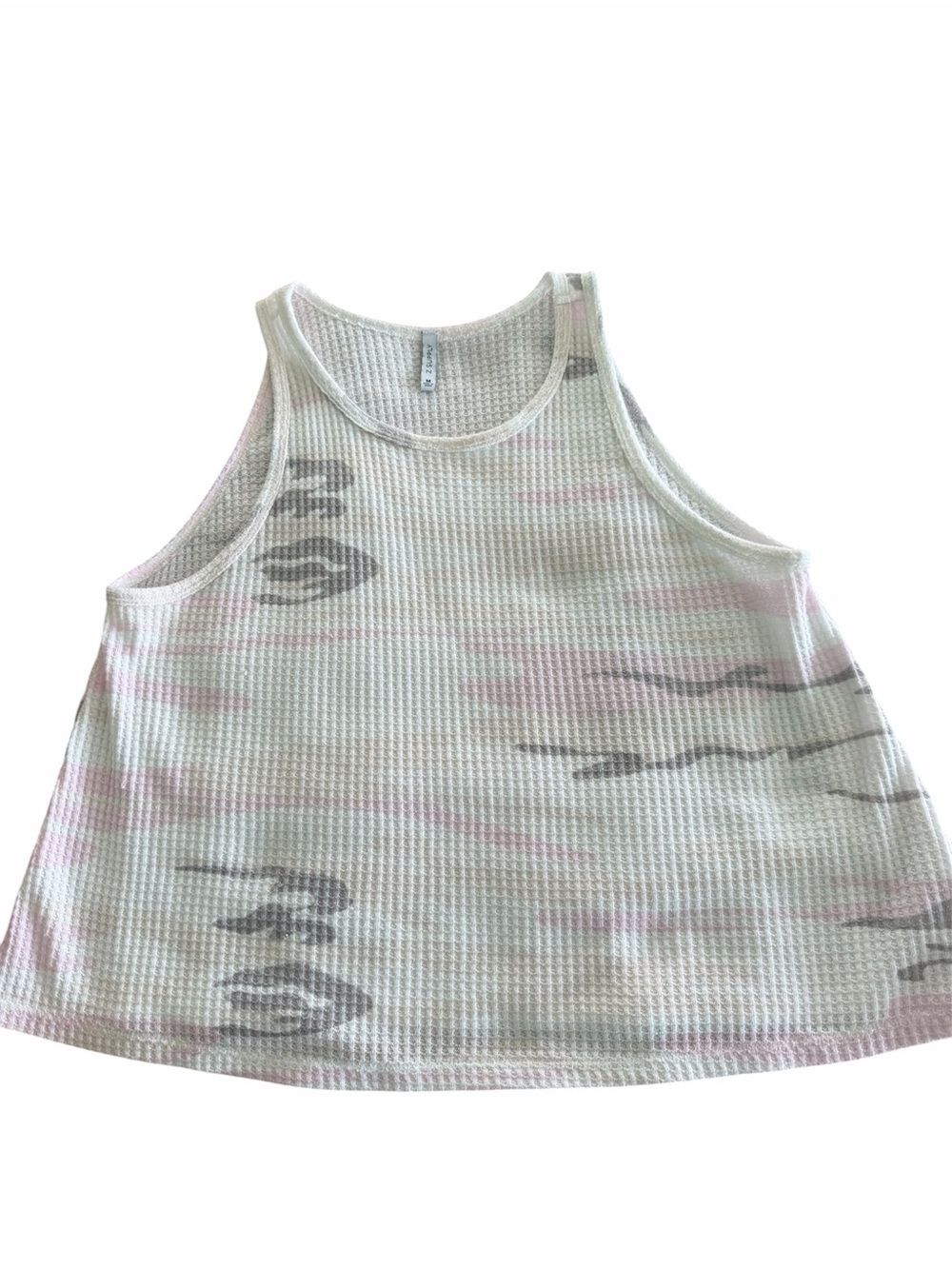 Z Supply White Waffle Knit Tank with Pink & Gray Print